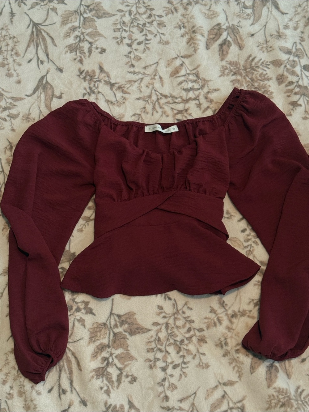 Altar'd State Wine Off-Shoulder Peplum Top